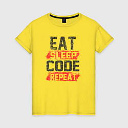 Футболка хлопковая женская EAT SLEEP CODE REPEAT, цвет: желтый