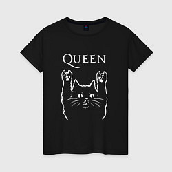 Футболка хлопковая женская Queen Рок кот, цвет: черный