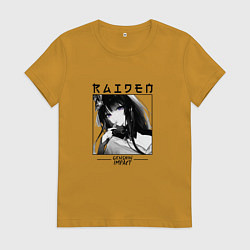 Футболка хлопковая женская Райдэн Shogun Raiden, Genshin Impact, цвет: горчичный