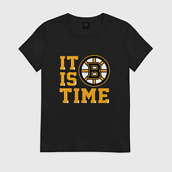 Футболка хлопковая женская It Is Boston Bruins Time, Бостон Брюинз, цвет: черный