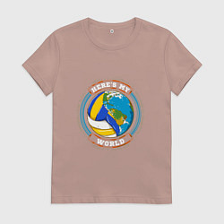 Футболка хлопковая женская World - Volleyball, цвет: пыльно-розовый