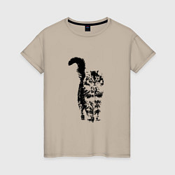 Футболка хлопковая женская КОШКА С ПУШИСТЫМ ХВОСТОМ, цвет: миндальный