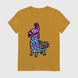 Футболка хлопковая женская Фортнайт Лама Fortnite Lama, цвет: горчичный