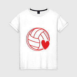 Футболка хлопковая женская Сердечко Волейбола, цвет: белый