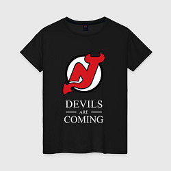 Футболка хлопковая женская New Jersey Devils are coming Нью Джерси Девилз, цвет: черный