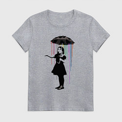 Футболка хлопковая женская BANKSY БЭНКСИ девушка под зонтом, цвет: меланж