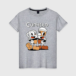 Футболка хлопковая женская Cuphead 2 чашечки, цвет: меланж