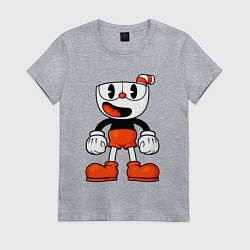 Футболка хлопковая женская Cuphead красная чашечка, цвет: меланж