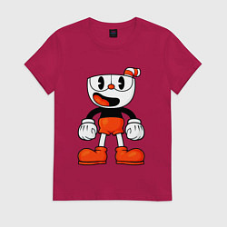 Футболка хлопковая женская Cuphead красная чашечка, цвет: маджента