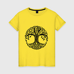 Футболка хлопковая женская Кельтское дерево жизни, цвет: желтый