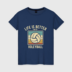 Футболка хлопковая женская Волейбол - Жизнь, цвет: тёмно-синий