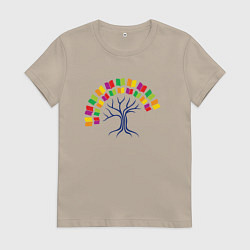 Футболка хлопковая женская Дерево знаний из книг, цвет: миндальный