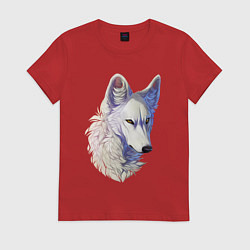 Футболка хлопковая женская Крупный белый волк, цвет: красный