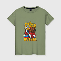 Футболка хлопковая женская Хоккей - Russia, цвет: авокадо