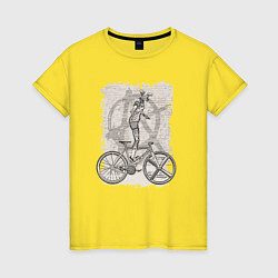 Футболка хлопковая женская Kitty bike punk, цвет: желтый