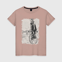 Футболка хлопковая женская Cat bike punk, цвет: пыльно-розовый