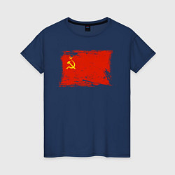 Футболка хлопковая женская Рваный флаг СССР, цвет: тёмно-синий