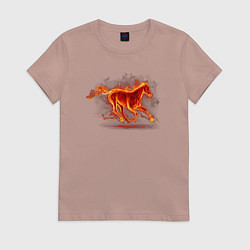 Футболка хлопковая женская Fire horse огненная лошадь, цвет: пыльно-розовый