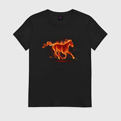 Футболка хлопковая женская Fire horse огненная лошадь, цвет: черный