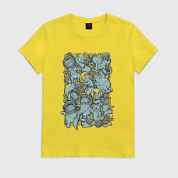 Футболка хлопковая женская Плавающие Кошки, цвет: желтый