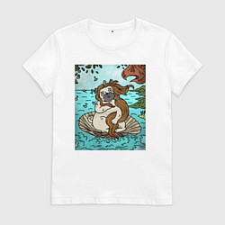 Футболка хлопковая женская Рождение мопса, цвет: белый