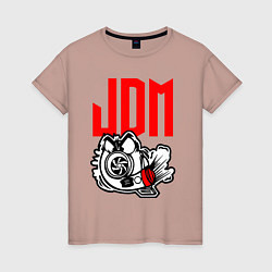 Футболка хлопковая женская JDM Japan Engine, цвет: пыльно-розовый