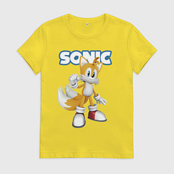 Футболка хлопковая женская Майлз Тейлз Прауэр Sonic Видеоигра, цвет: желтый