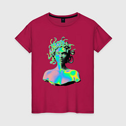 Футболка хлопковая женская Gorgon Medusa Vaporwave Neon, цвет: маджента