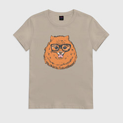 Футболка хлопковая женская Померанский шпиц хипстер, цвет: миндальный