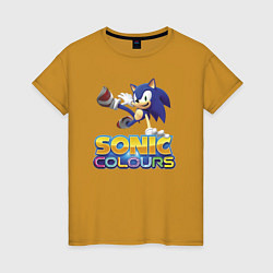 Футболка хлопковая женская Sonic Colours Hedgehog Video game, цвет: горчичный