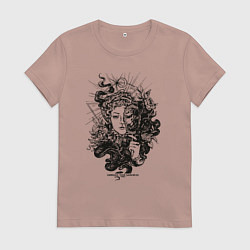 Футболка хлопковая женская Lady Darkness Леди Тьма Готический рисунок, цвет: пыльно-розовый