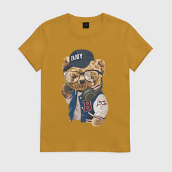 Футболка хлопковая женская Прикольный мишутка Enjoy, цвет: горчичный
