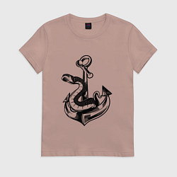 Футболка хлопковая женская Змея на якоре Anchor Snake, цвет: пыльно-розовый