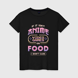 Футболка хлопковая женская Anime Food Video Games, цвет: черный