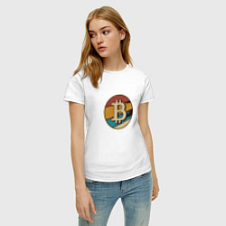 Футболка хлопковая женская Биткоин в стиле ретро Retro Bitcoin, цвет: белый — фото 2
