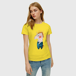 Футболка хлопковая женская Конь Детский рисунок, цвет: желтый — фото 2