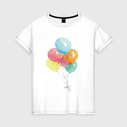 Футболка хлопковая женская Акварельные воздушные шары, цвет: белый