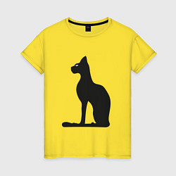 Футболка хлопковая женская Силуэт черной кошки, Египетская богиня Бастет, цвет: желтый