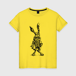 Футболка хлопковая женская Кролик - драное ухо с часами на животе Rabbit - a, цвет: желтый