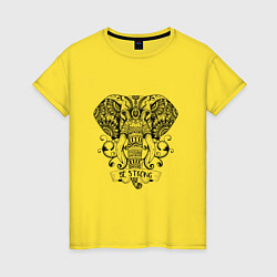Футболка хлопковая женская Слон в стиле Мандала Mandala Elephant Be Strong, цвет: желтый