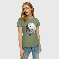 Футболка хлопковая женская Инь Янь по совиному, цвет: авокадо — фото 2