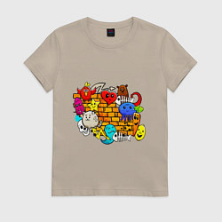 Футболка хлопковая женская FUNNY LITTLE ANIMALS, цвет: миндальный