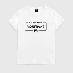 Футболка хлопковая женская Warframe Gaming Champion: рамка с лого и джойстико, цвет: белый