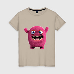 Футболка хлопковая женская FLUFFY COLORED MONSTER, цвет: миндальный