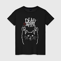 Футболка хлопковая женская Dead by April Рок кот, цвет: черный