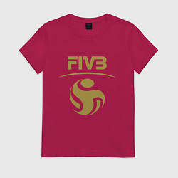 Футболка хлопковая женская FIVB ВОЛЕЙБОЛ ЛОГО, цвет: маджента