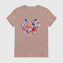 Футболка хлопковая женская Сердце Россия, цвет: пыльно-розовый