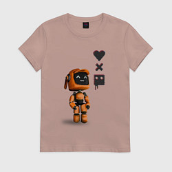 Футболка хлопковая женская Оранжевый робот с логотипом LDR, цвет: пыльно-розовый
