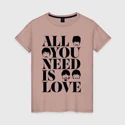 Футболка хлопковая женская ALL YOU NEED IS LOVE THE BEATLES, цвет: пыльно-розовый