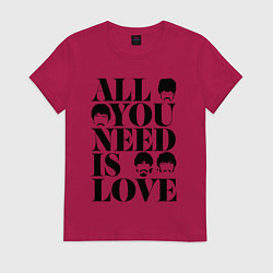 Футболка хлопковая женская ALL YOU NEED IS LOVE THE BEATLES, цвет: маджента